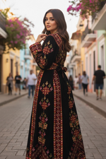 Load image into Gallery viewer, Black Velvet Embroidery Palestinian Fellahi Thobe
