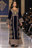 Navy Embroidery Silk Velvet Stone Thobe