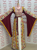 Floral Embroidered Palestinian White Thobe with Wide Sleeve