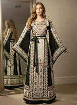 Load image into Gallery viewer, Green Embroidery Traditional Palestinian Thobe Machine Made
