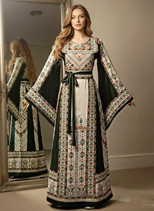 Green Embroidery Traditional Palestinian Thobe Machine Made