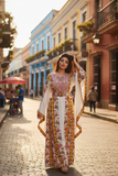Floral Embroidered Palestinian Thobe with Wide Sleeves and Belt
