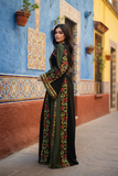 Green Covered in elegant floral Embroidered Palestinian Thobe