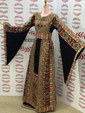 Gold-toned embroidered Palestinian thobe Thobe with Matching Embroidered Belt