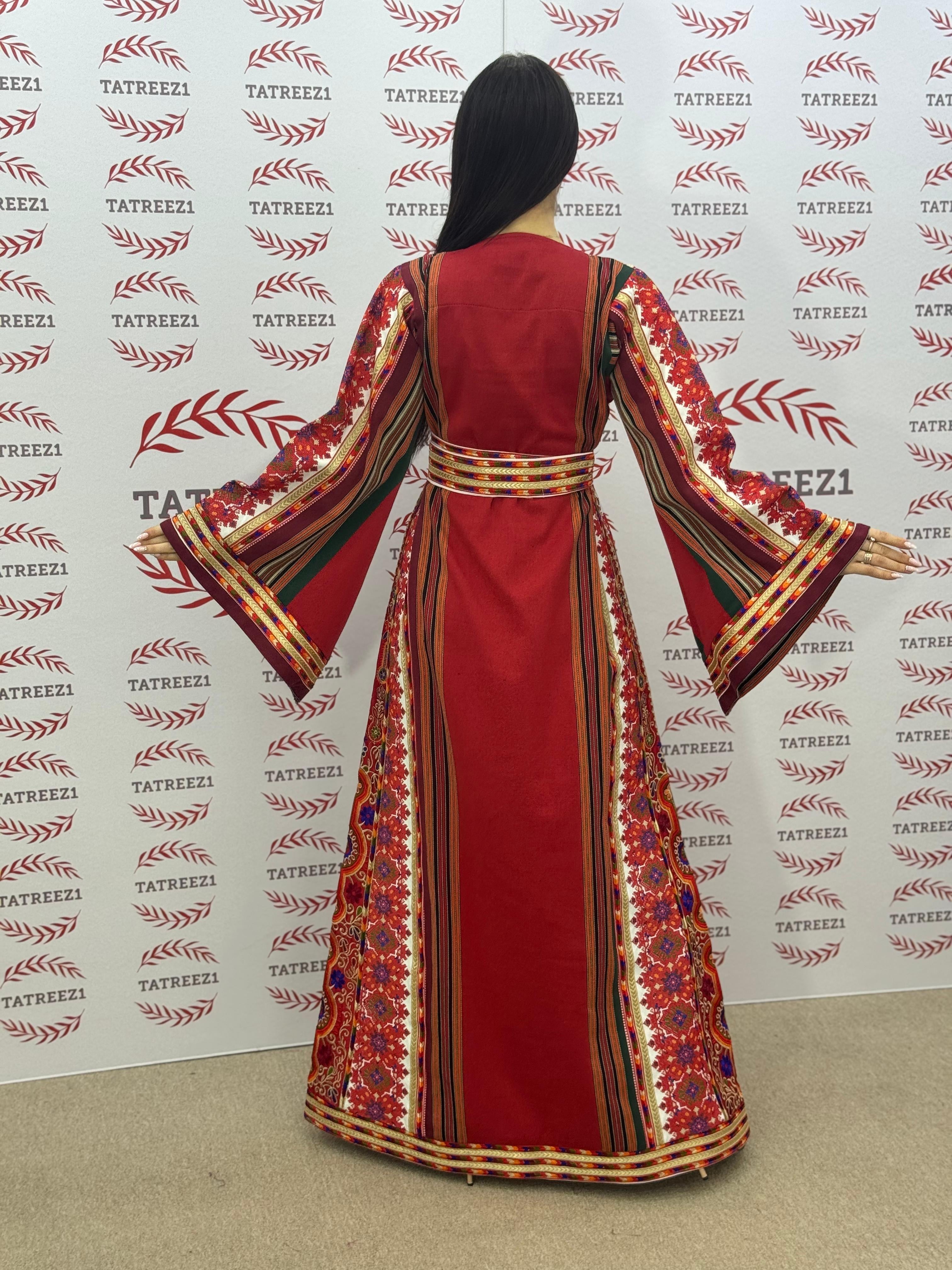 Majdalway Maroon  Embroidered Palestinian Fellahi Thobe