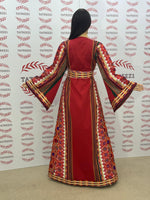 Load image into Gallery viewer, Majdalway Maroon  Embroidered Palestinian Fellahi Thobe
