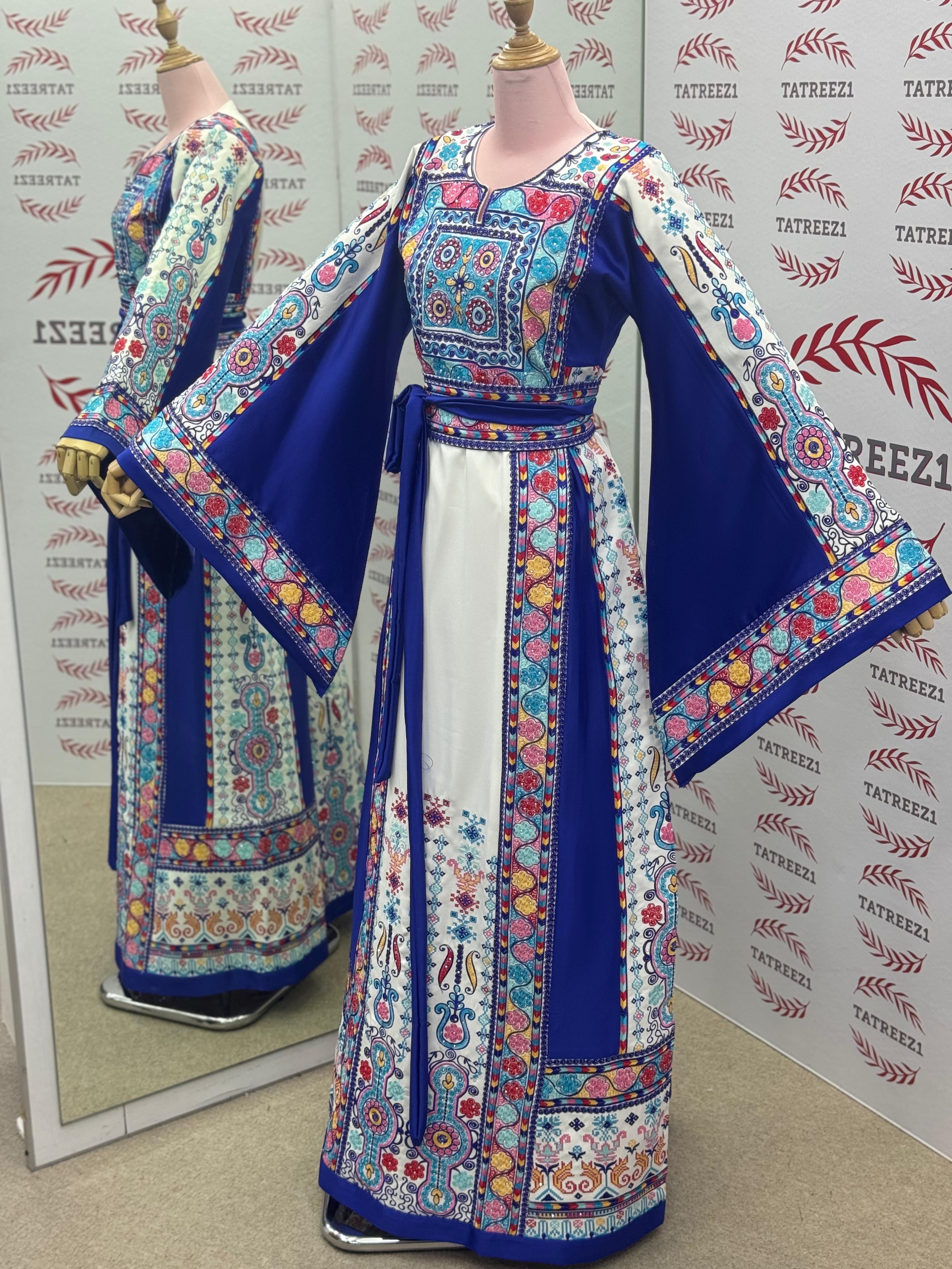 Blue Stunning Embroidery Traditional Embroidered Palestinian Fellahi Thobe