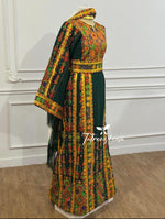 Load image into Gallery viewer, Traditional Palestinian Thobe – Royal Forest Green | Full Set with Headscarf
