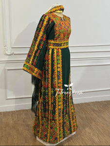 Traditional Palestinian Thobe – Royal Forest Green | Full Set with Headscarf