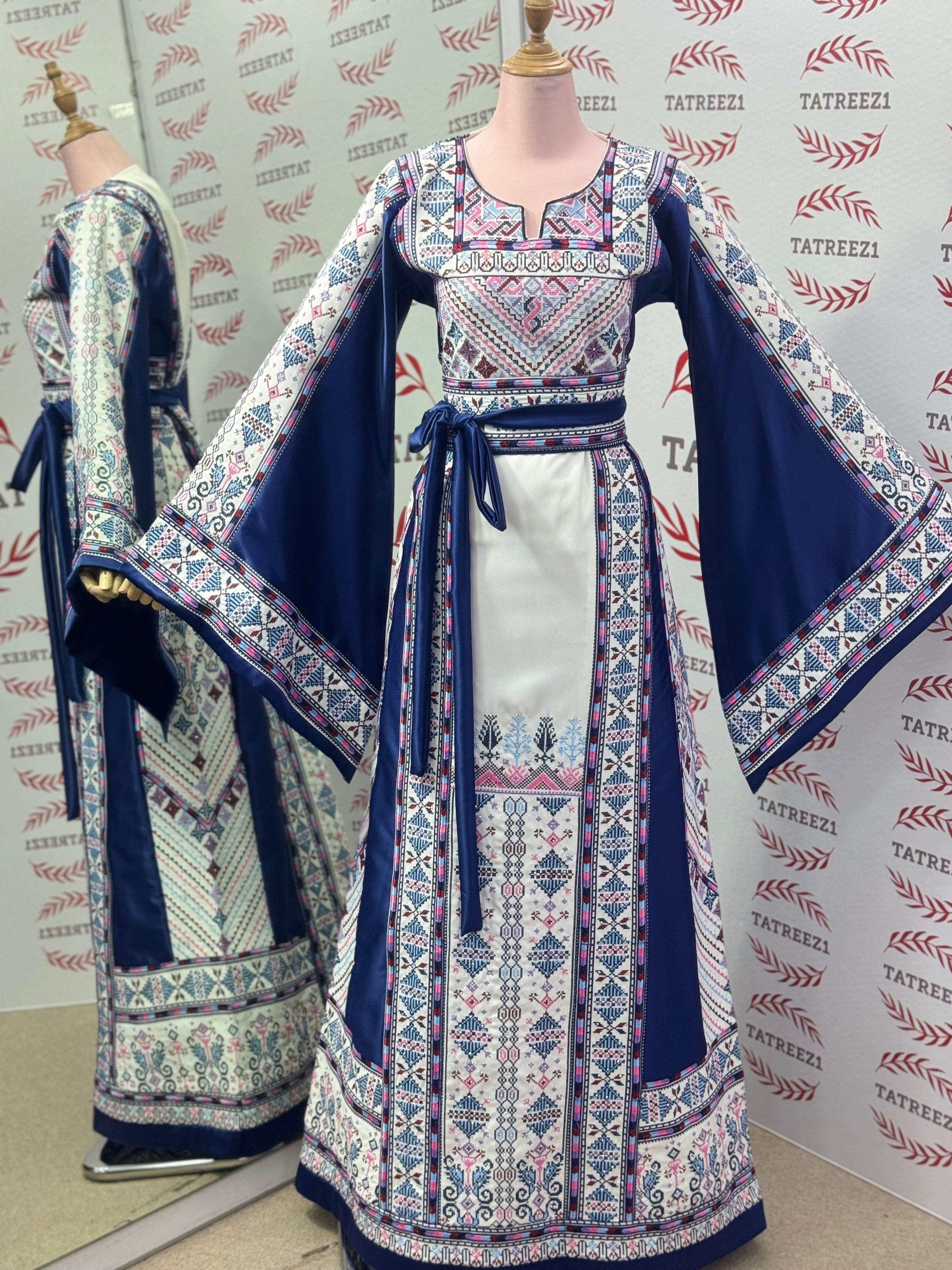Dark Blue Embroidery Traditional Palestinian Thobe Machine Made