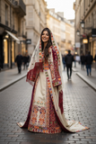 Bridal Embroidered Palestinian Fellahi Thobe With Matching Headpiece & overskirt