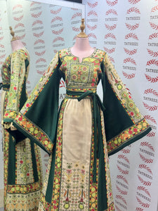The Green & Cream Palestinian Tatreez Thobe Heritage Elegance Embroidered Dress