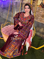 Load image into Gallery viewer, Maroon Silk Light Velvet Traditional Embroidered Thoub With Matching Headpiece
