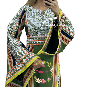 Majdalway  Green Embroidered Palestinian Fellahi Thobe