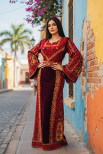 Charger l'image dans la galerie, Maroon Velvet embellished with intricate Qasab (metallic) embroidery.
