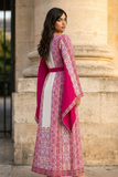Pink Embroidered Palestinian Thobe with Wide Sleeves