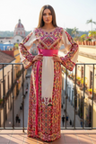 Etameen Pink Embroidered Palestinian Fellahi Thobe With Kashmir belt