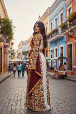 Charger l'image dans la galerie, Floral Embroidered Palestinian Thobe with Wide Sleeves and Belt
