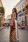 Floral Embroidered Palestinian White Thobe with Wide Sleeve