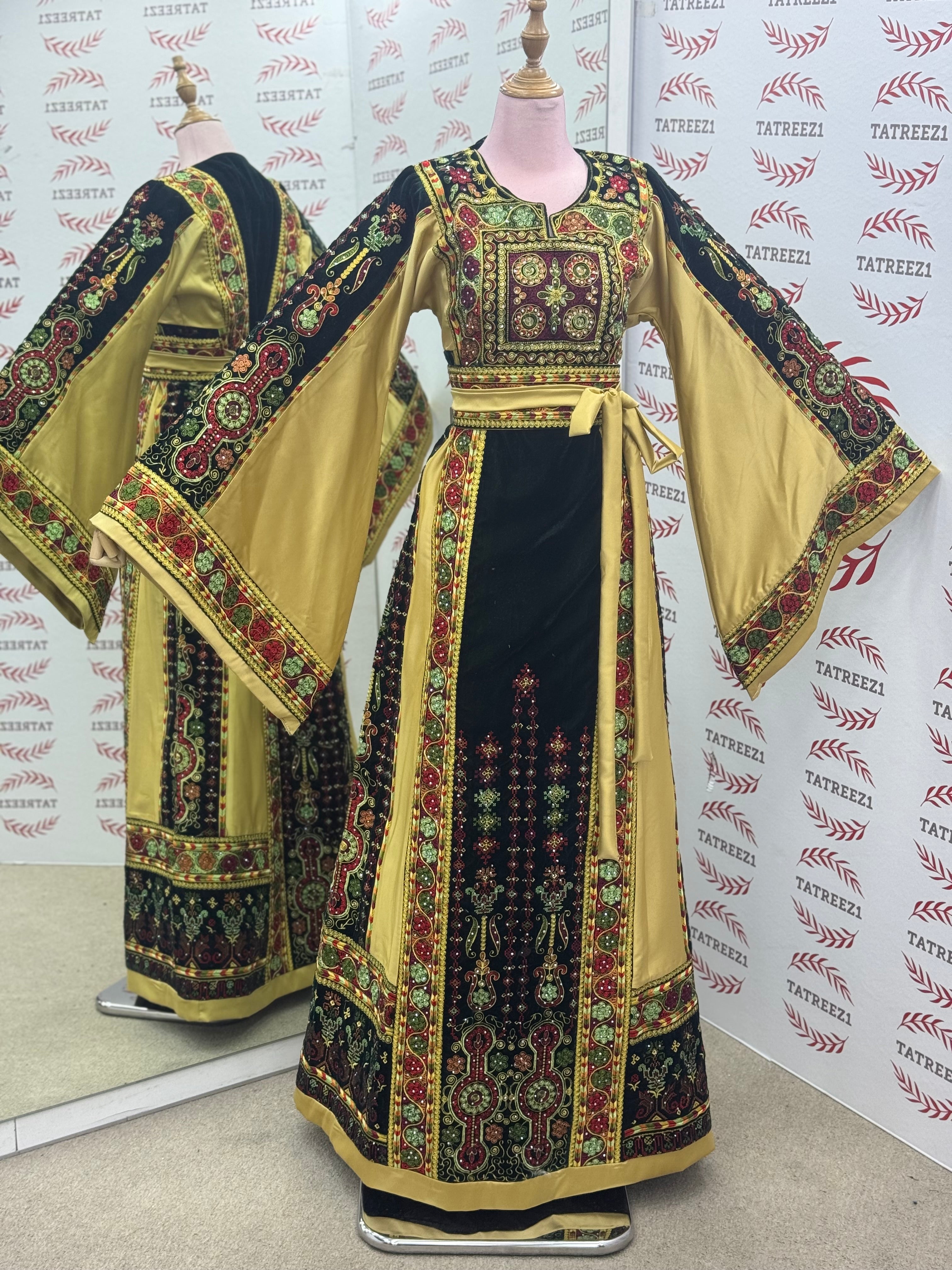 Velvet Black Palestinian Tatreez Thobe Heritage Elegance Embroidered Dress
