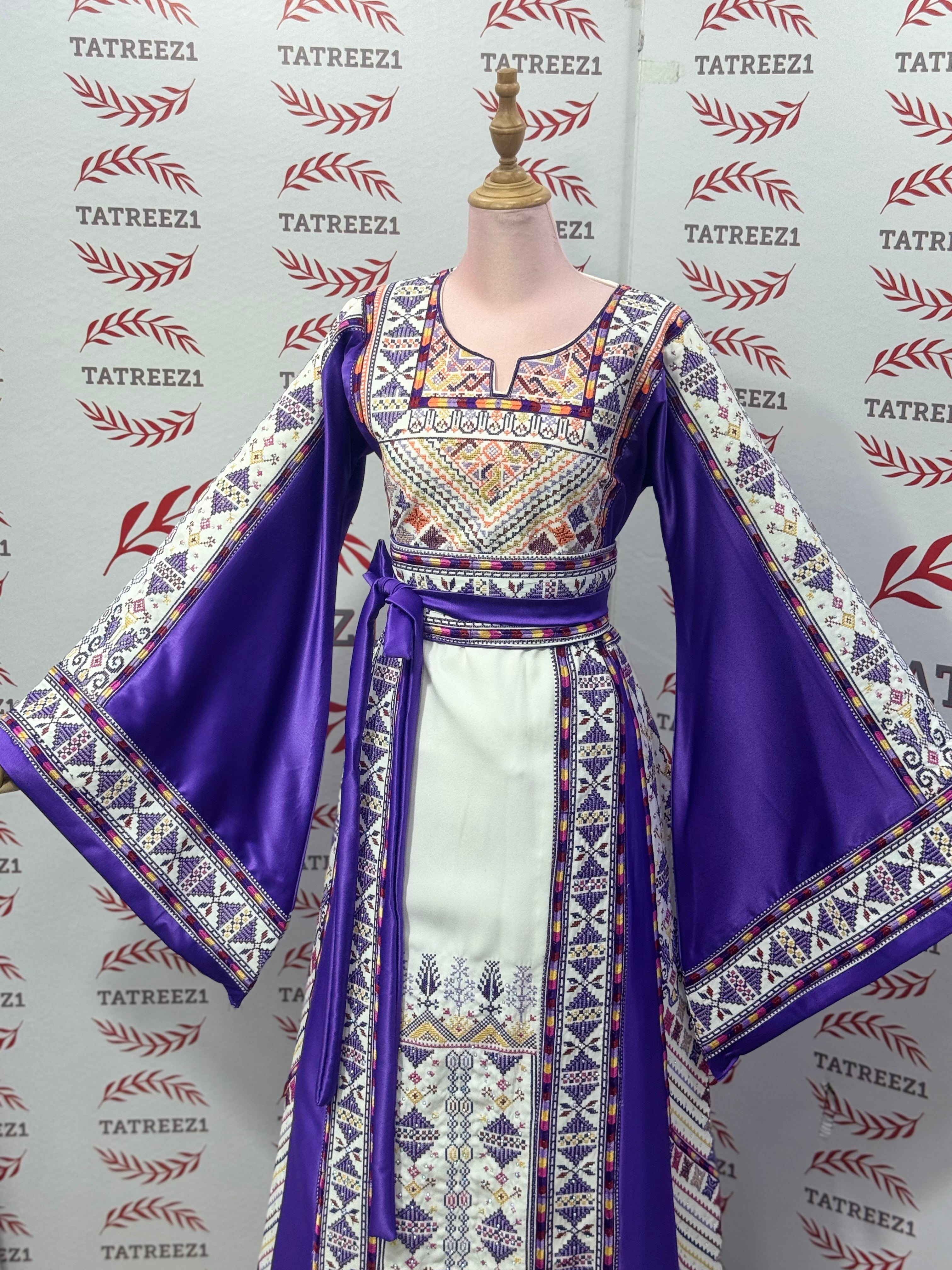 Purple Embroidery Traditional Palestinian Thobe Machine Made