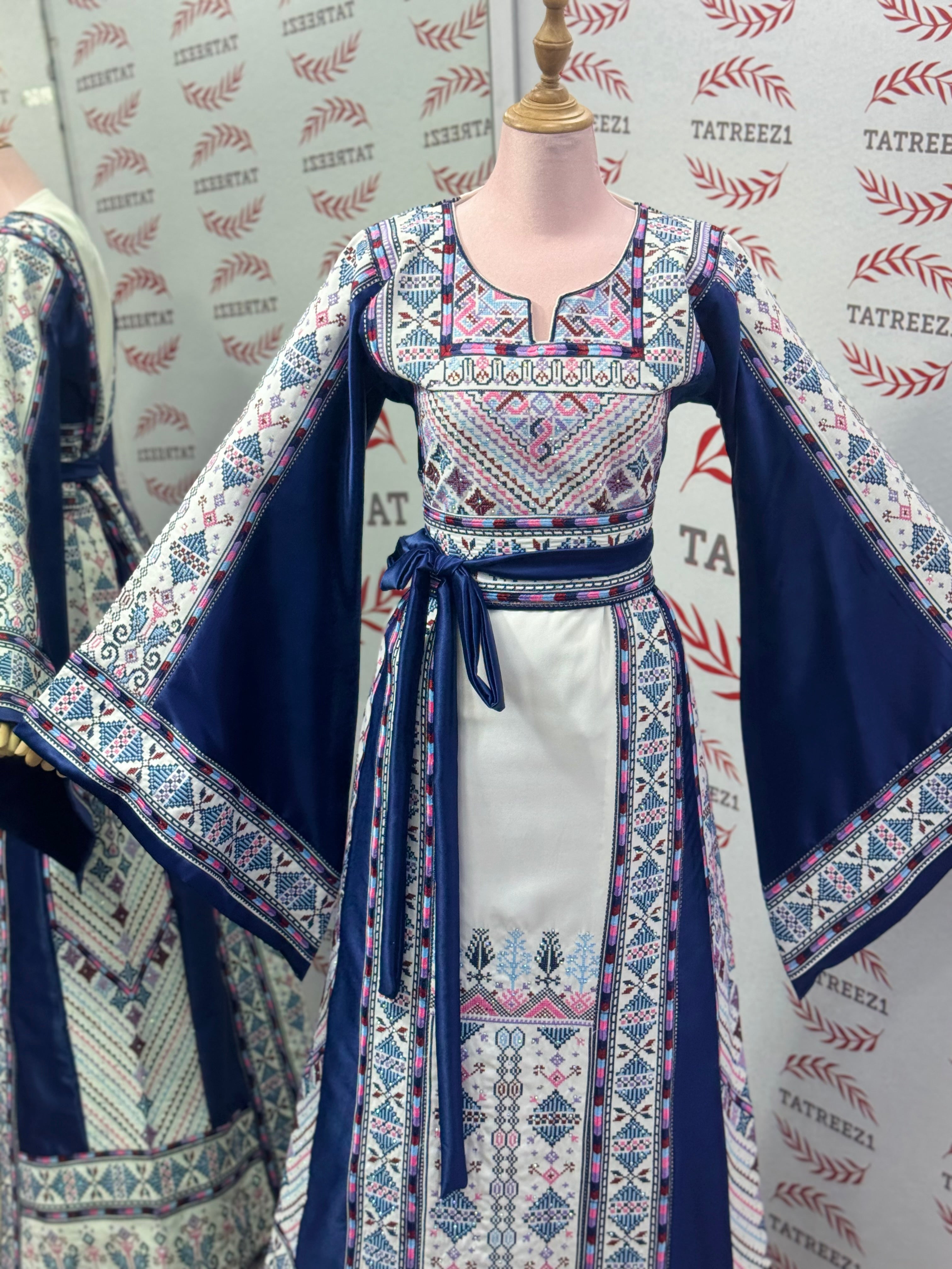 Dark Blue Embroidery Traditional Palestinian Thobe Machine Made
