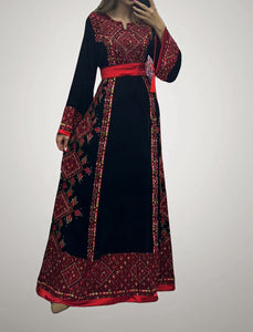 Black/Red Palstainen Embroidery Traditional Long Thoub