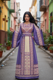 Purple thoub Embroidered Palestinian Fellahi Thobe With Belt
