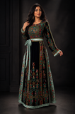 Turquoise Velvet Malacca Embroidered Palestinian Fellahi Thobe