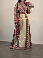 Load image into Gallery viewer, Majdalway Light beige shade Red Embroidered Palestinian Fellahi Thobe
