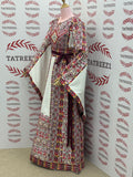 White Traditional Palestinian Thobe – Burgundy & Gold Elegance Embroidery