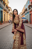 Beige Color thoub Maroon Embroidered Palestinian Fellahi Thobe With Belt