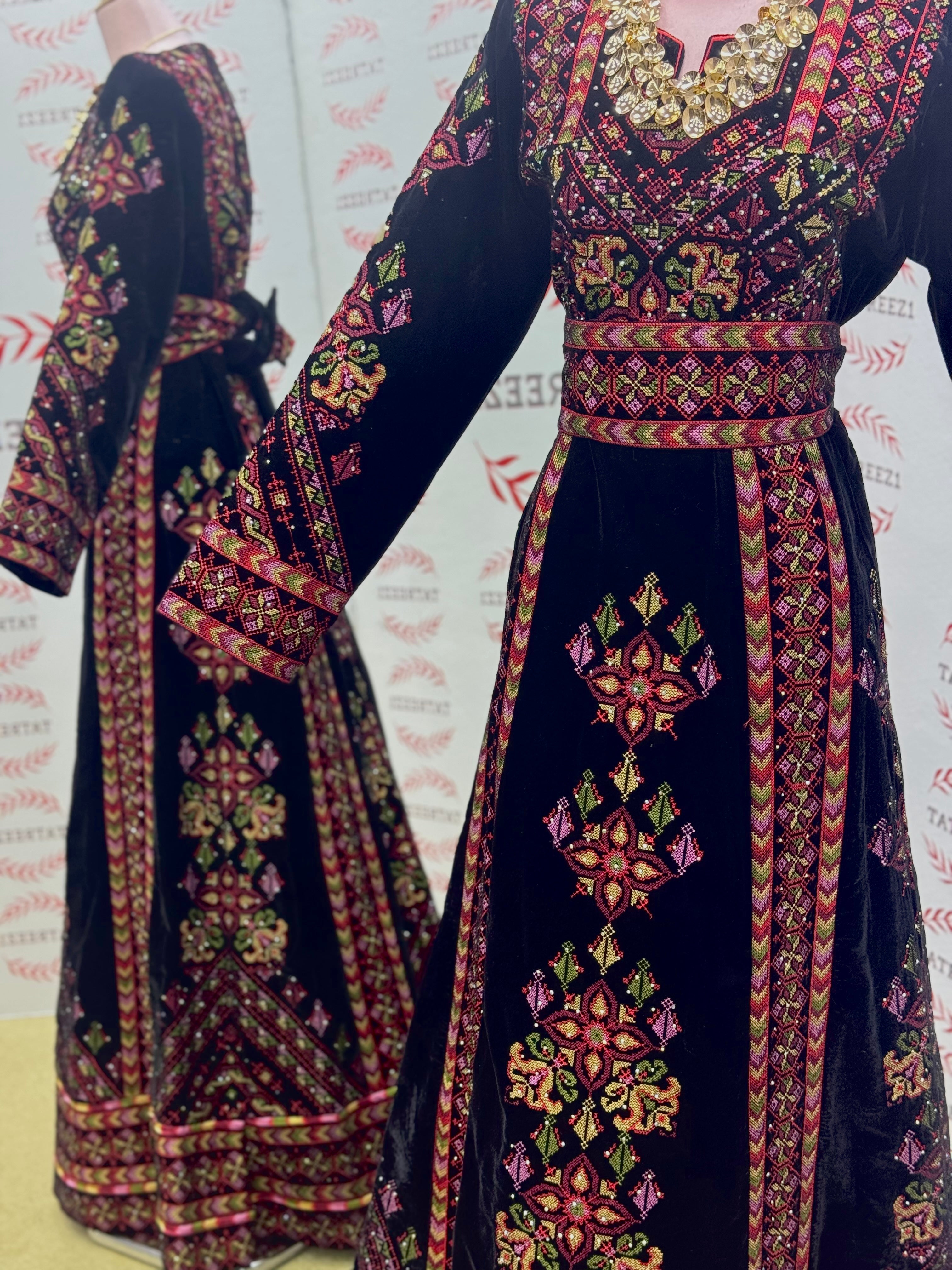 Black Velvet Embroidery Palestinian Fellahi Thobe