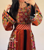 Malacca Black Silk Velvet  Traditional Mutlicolord Embroidery Palestinian Fellahi Thobe