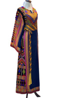 Load image into Gallery viewer, &quot;Majdalawi Navy/Multicolor Embroidered Palestinian Fellahi Thobe.&quot;
