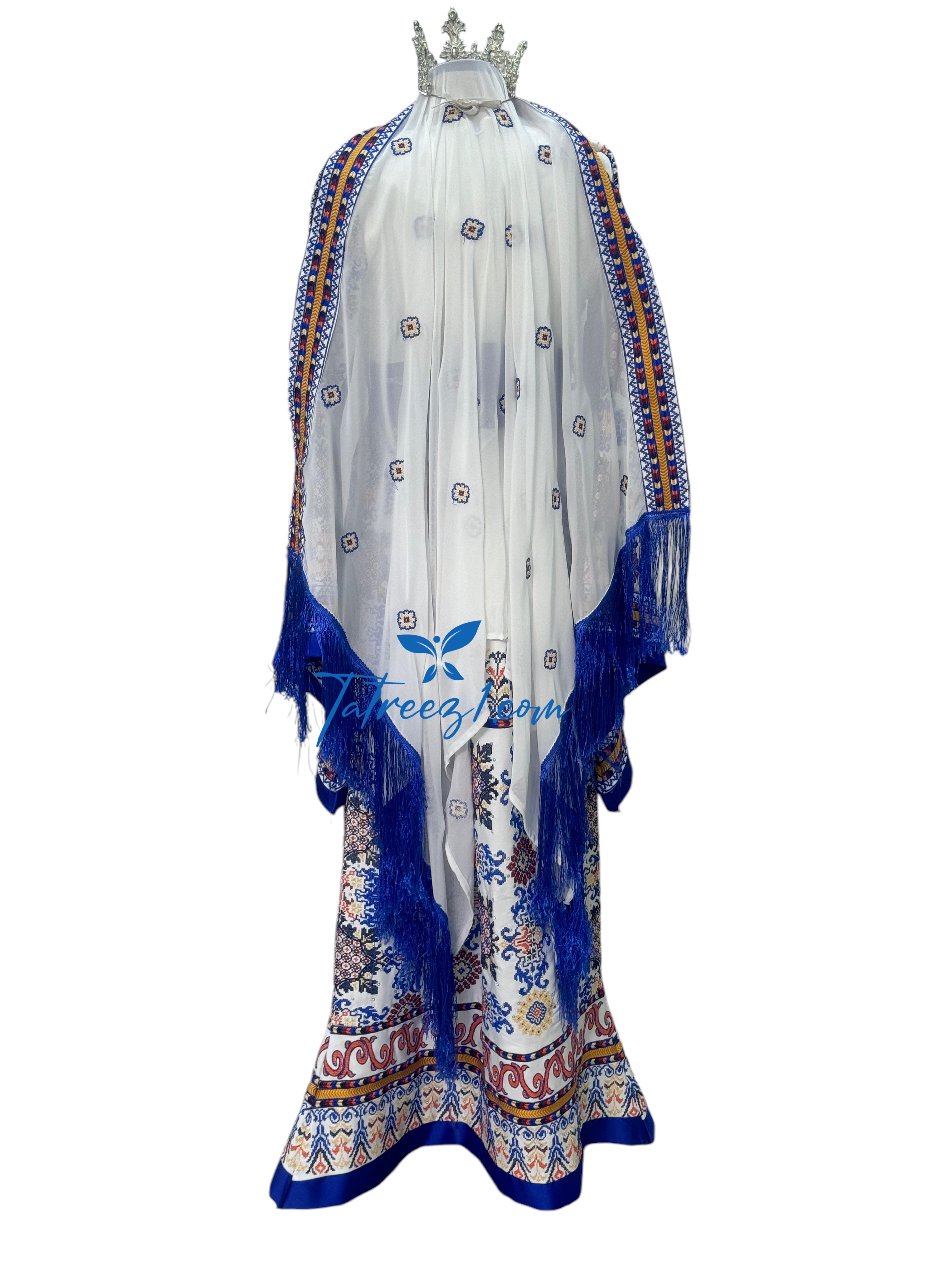 Blue Embroidery With Reversable Belt Astonishing Palstainen Embroidery Traditional Long Thoub With Matching Headpiece