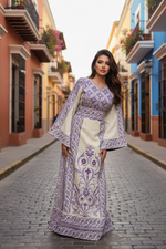 Load image into Gallery viewer, Absolutely Stunning Purple Embroidered Palestinian Fellahi Thobe With Matching Headpiece
