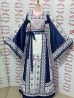 Load image into Gallery viewer, Dark Blue Embroidery Traditional Palestinian Thobe Machine Made
