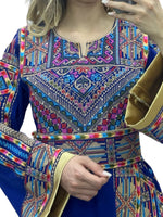 Load image into Gallery viewer, Blue Palestinian Thobe With Embroidery Belt
