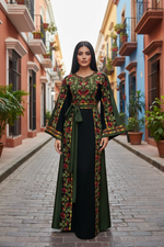 Load image into Gallery viewer, Green Covered in elegant floral Embroidered Palestinian Thobe
