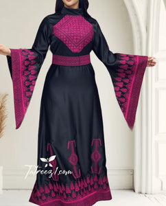 Dark Pink Simple Elegant Embroidered Dress Wide Sleeve