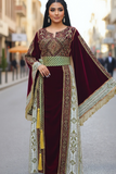 Velvet Embroidery Thoub with Dangling Beads