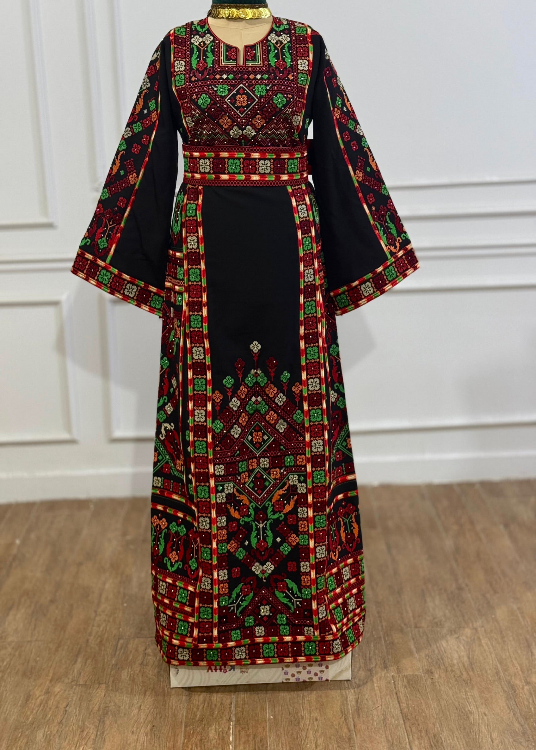 Elegant Black Thobe with Colorful Geometric Embroidery