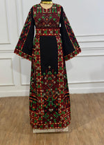 Load image into Gallery viewer, Elegant Black Thobe with Colorful Geometric Embroidery
