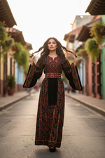 Load image into Gallery viewer, Velvet Midnight Bloomed Elegant  Embroidered Palestinian Thobe
