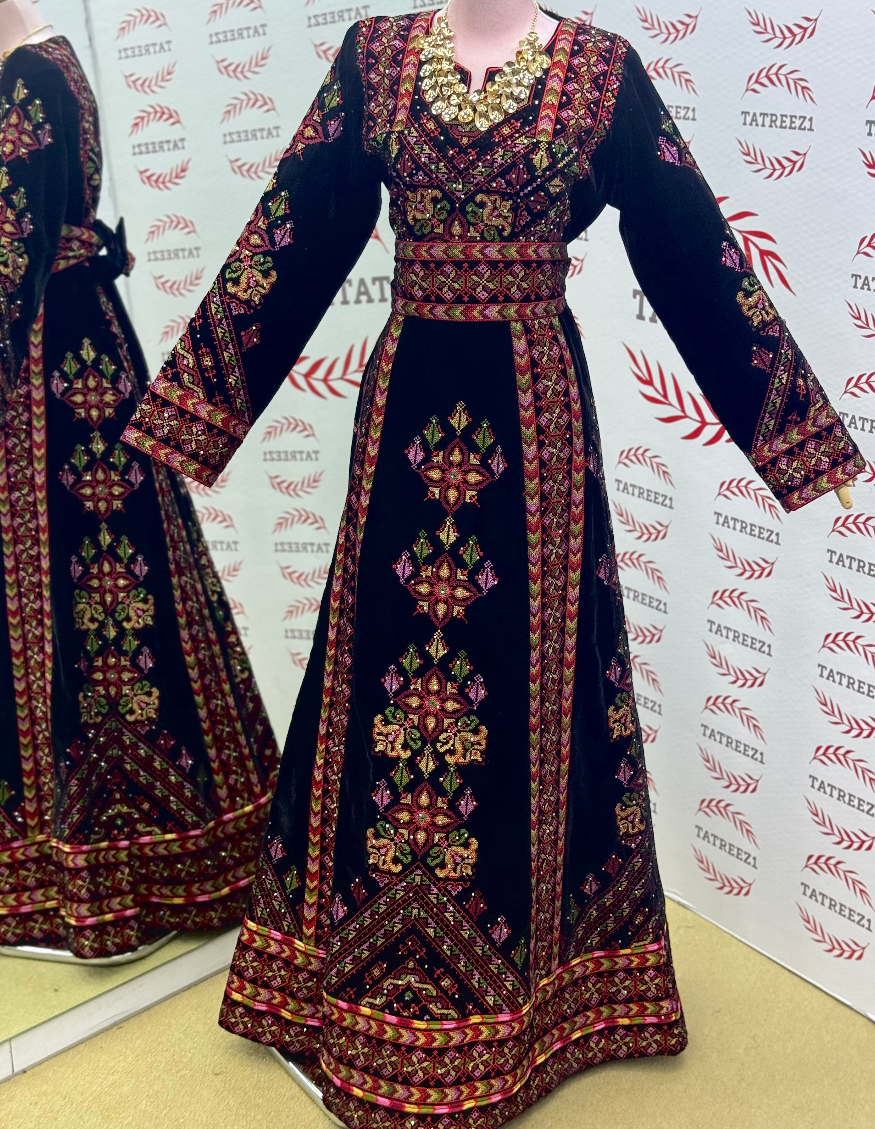 Black Velvet Embroidery Palestinian Fellahi Thobe