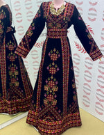 Load image into Gallery viewer, Black Velvet Embroidery Palestinian Fellahi Thobe
