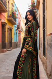 Green Covered in elegant floral Embroidered Palestinian Thobe