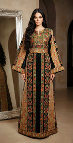 Load image into Gallery viewer, German velvet Green Multicolored Gorgeous Palstainen Embroidery Traditional Long Thoub
