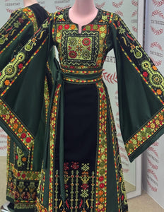 Luxury Green Embroidery Traditional Palestinian Thobe Machine Made
